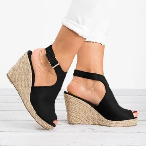 Sandals Women Dressy Summer Wedge, Womens Espadrille Wedge Sandals Open Toe Ankle Strap Buckle Platform Sandals Wedge High Heels Sandals Casual Summer Dress Shoes (a-Black, 6.5)