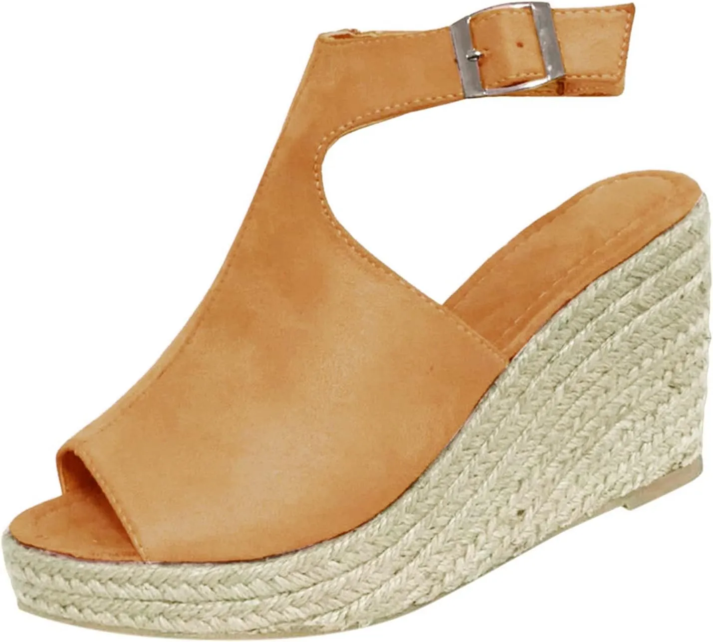 Sandals Women Dressy Summer Wedge, Womens Espadrille Wedge Sandals Open Toe Ankle Strap Buckle Platform Sandals Wedge High Heels Sandals Casual Summer Dress Shoes (a-Khaki, 11.5)