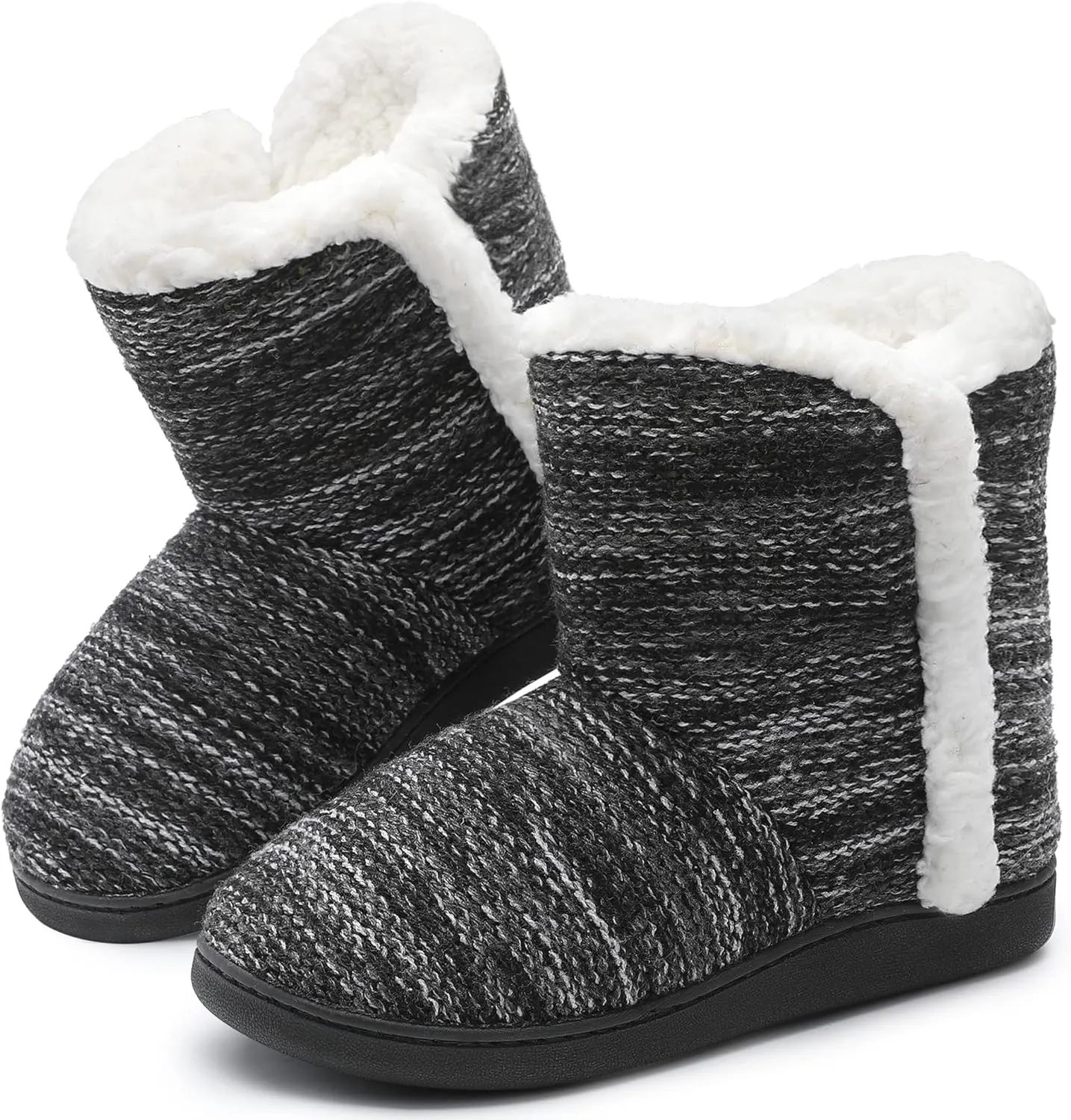 shoeslocker Womens Slipper Booties Warm Knitted Ankle Fuzzy Slippers for Women House Shoes