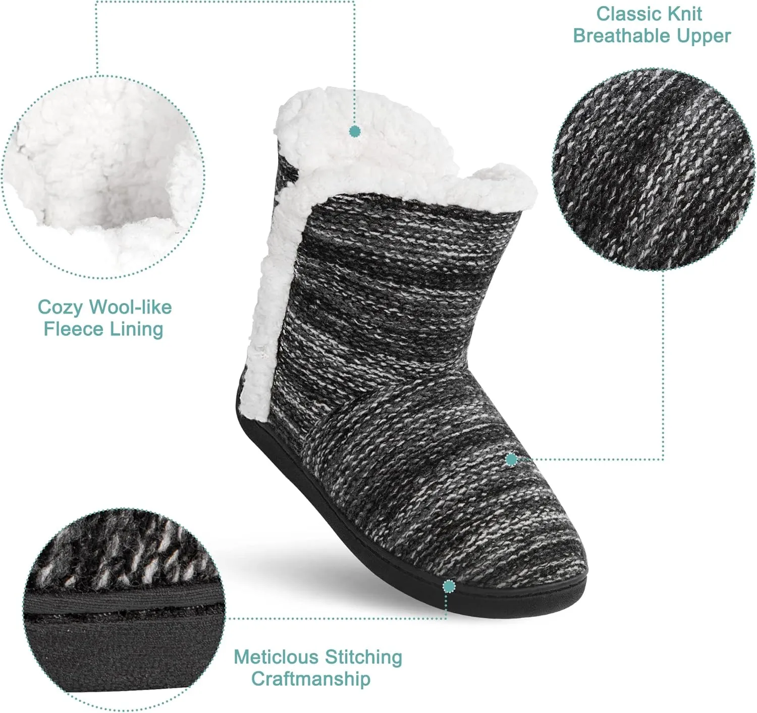 shoeslocker Womens Slipper Booties Warm Knitted Ankle Fuzzy Slippers for Women House Shoes