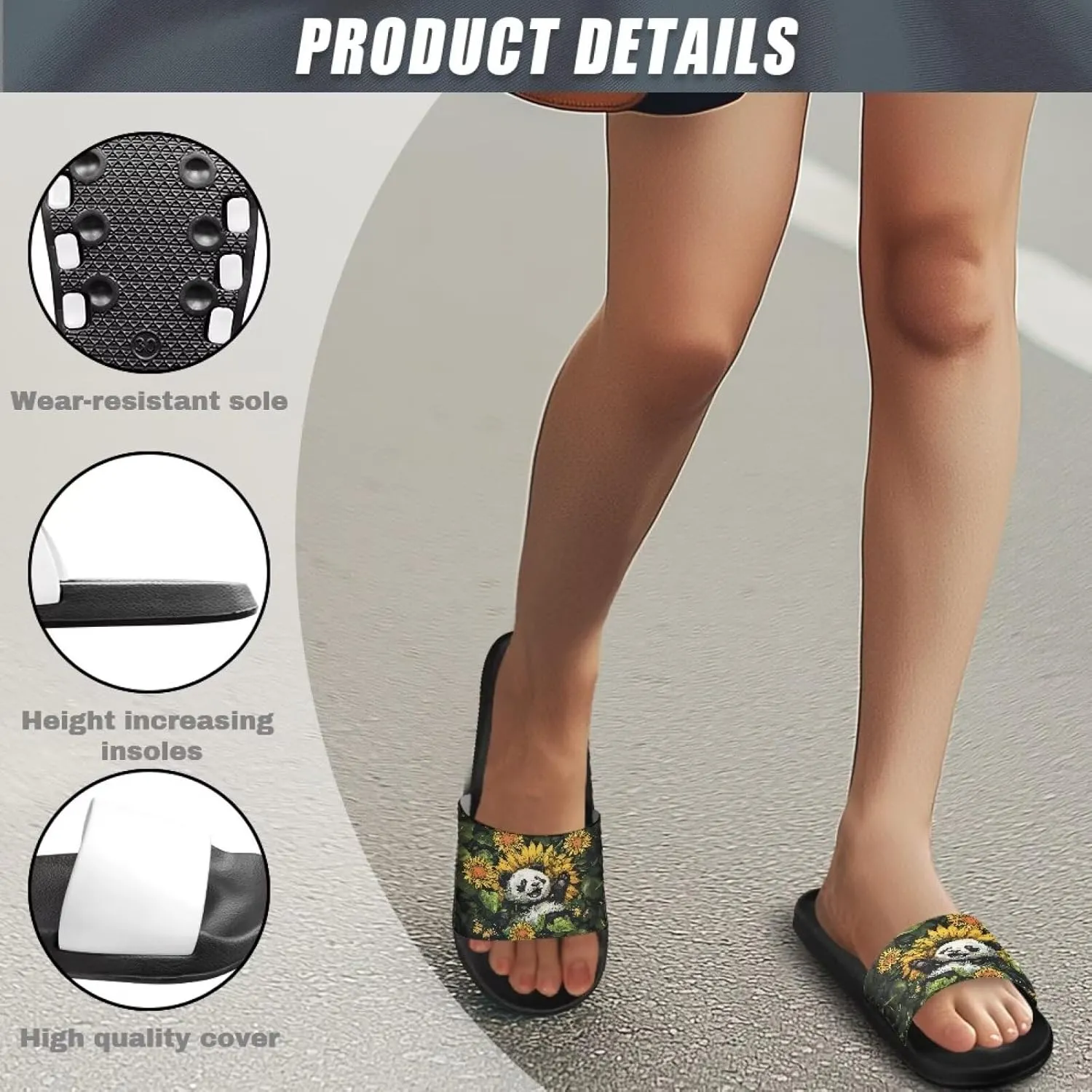 Slides for Men, Comfy Slippers with Arch Support Lightweight Wide Width Shower Sandals Height Increasing Insole Easy to Clean