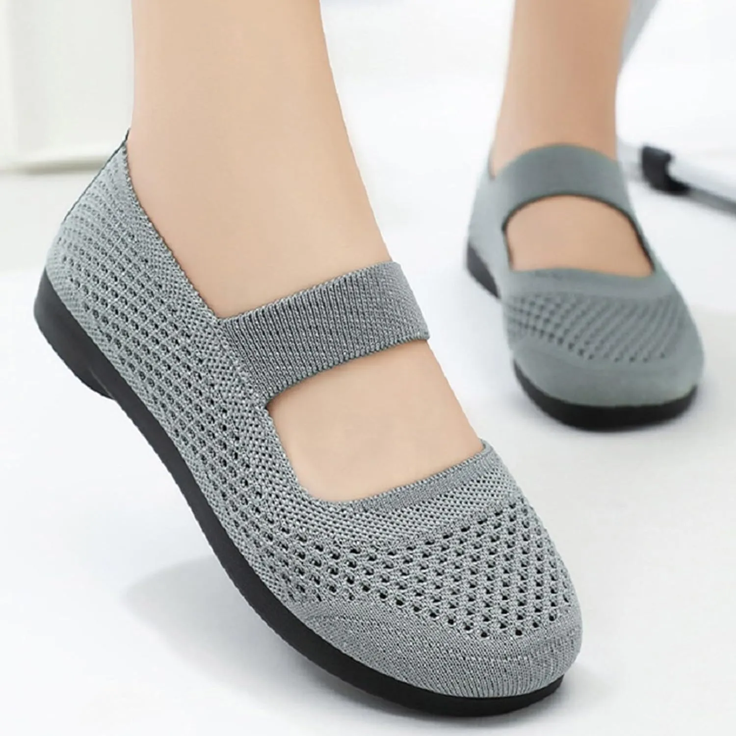 Slip On Orthopedic Sneakers Women Breathable Mesh Knitted Woven Low Top Walking Shoes Lightweight Wide Width Soft Sole Arch Support Non-Slip Shoes