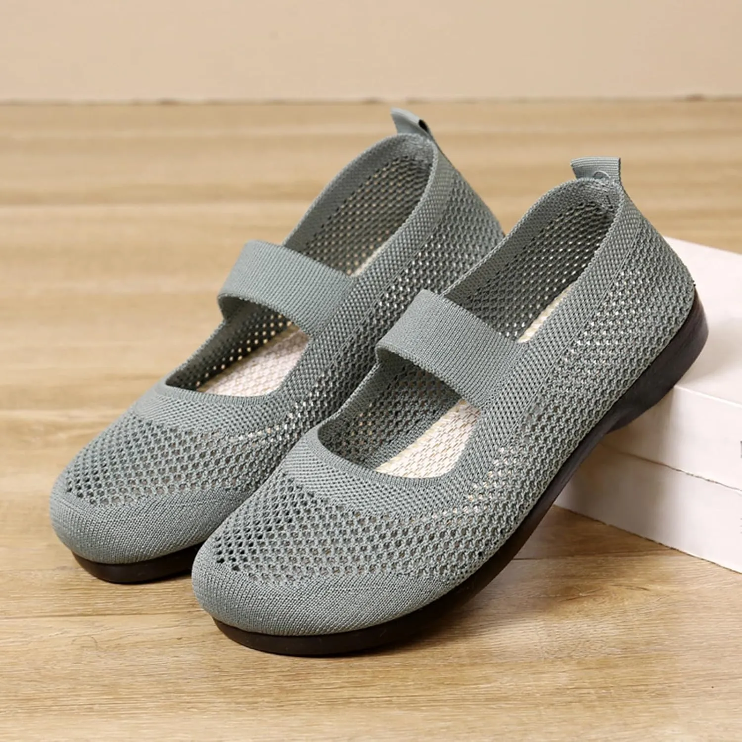 Slip On Orthopedic Sneakers Women Breathable Mesh Knitted Woven Low Top Walking Shoes Lightweight Wide Width Soft Sole Arch Support Non-Slip Shoes