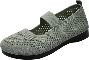 Slip On Orthopedic Sneakers Women Breathable Mesh Knitted Woven Low Top Walking Shoes Lightweight Wide Width Soft Sole Arch Support Non-Slip Shoes