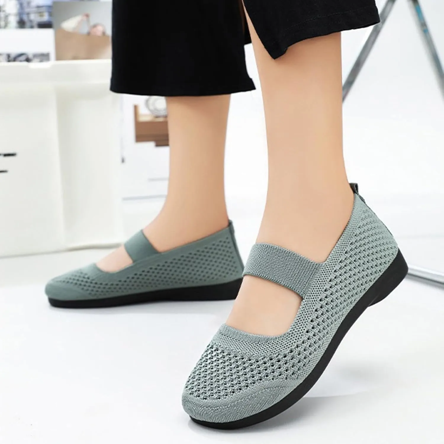 Slip On Orthopedic Sneakers Women Breathable Mesh Knitted Woven Low Top Walking Shoes Lightweight Wide Width Soft Sole Arch Support Non-Slip Shoes
