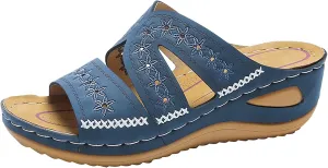 Slip On Wedges Sandals for Women Arch Support Cushioned Slides Summer Beach Slippers Versatile Dressy Sandals