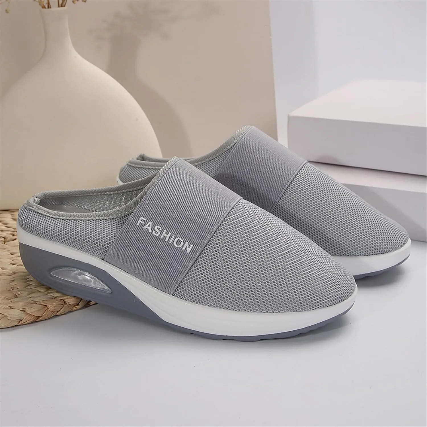 Sneakers for Women Breathable Mesh Walking Shoes Mules Lightweight Slip On Backless Comfort Wedge Platform Loafers