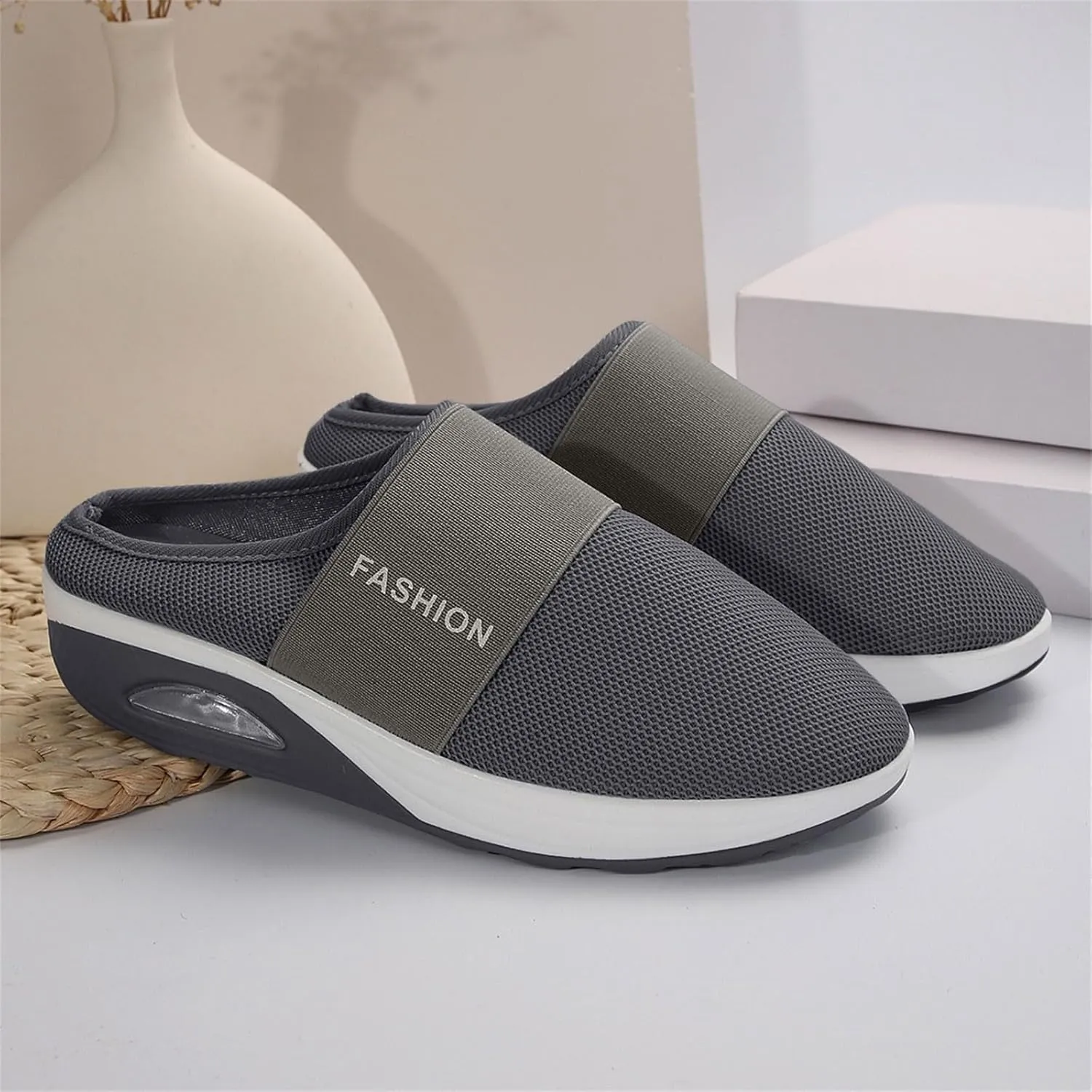 Sneakers for Women Breathable Mesh Walking Shoes Mules Lightweight Slip On Backless Comfort Wedge Platform Loafers