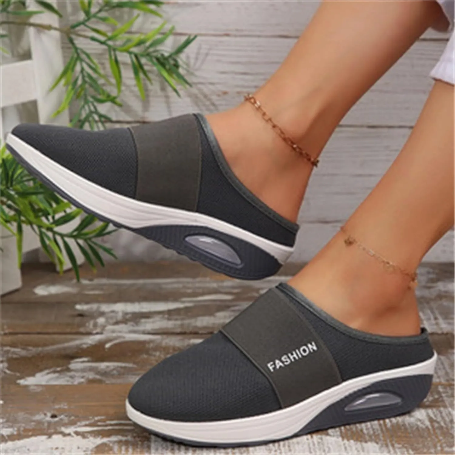 Sneakers for Women Breathable Mesh Walking Shoes Mules Lightweight Slip On Backless Comfort Wedge Platform Loafers