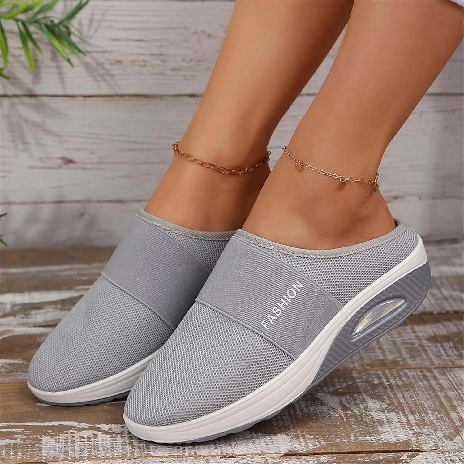 Sneakers for Women Breathable Mesh Walking Shoes Mules Lightweight Slip On Backless Comfort Wedge Platform Loafers
