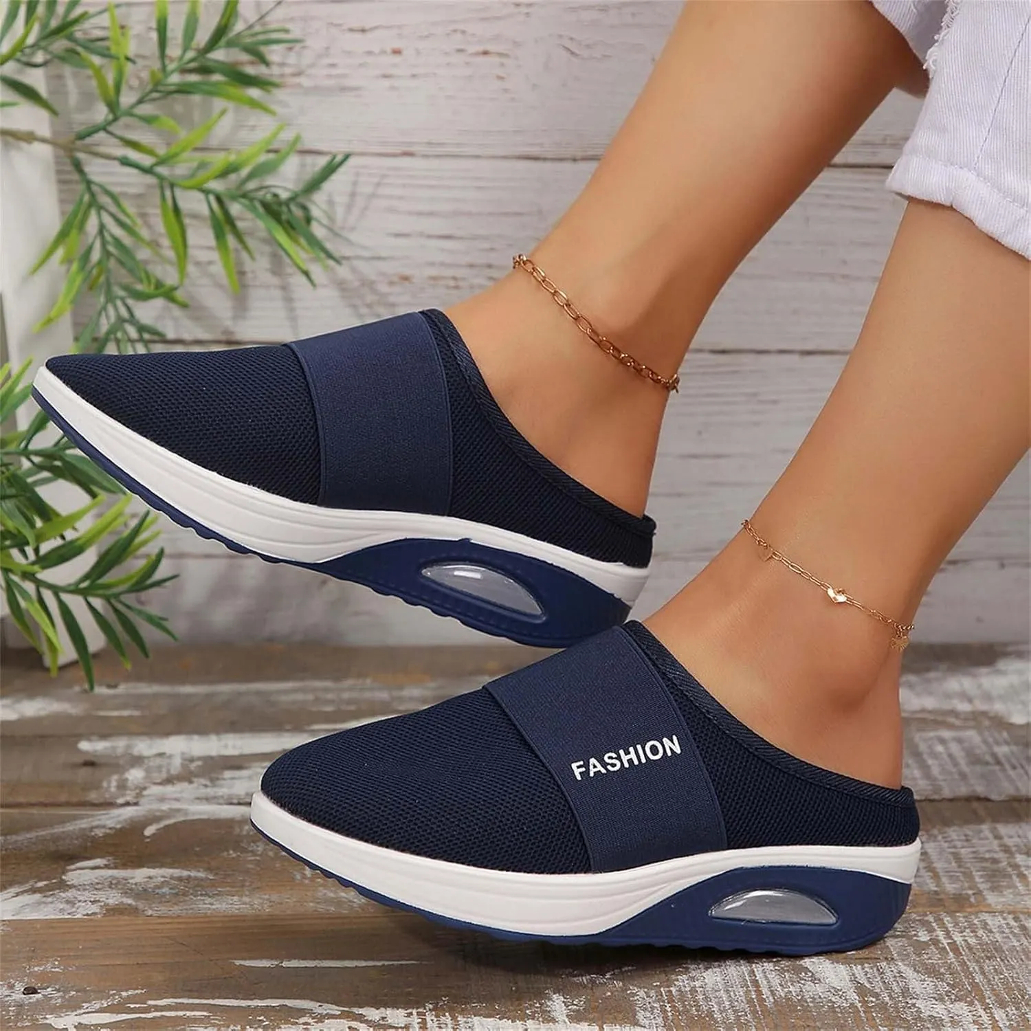 Sneakers for Women Breathable Mesh Walking Shoes Mules Lightweight Slip On Backless Comfort Wedge Platform Loafers