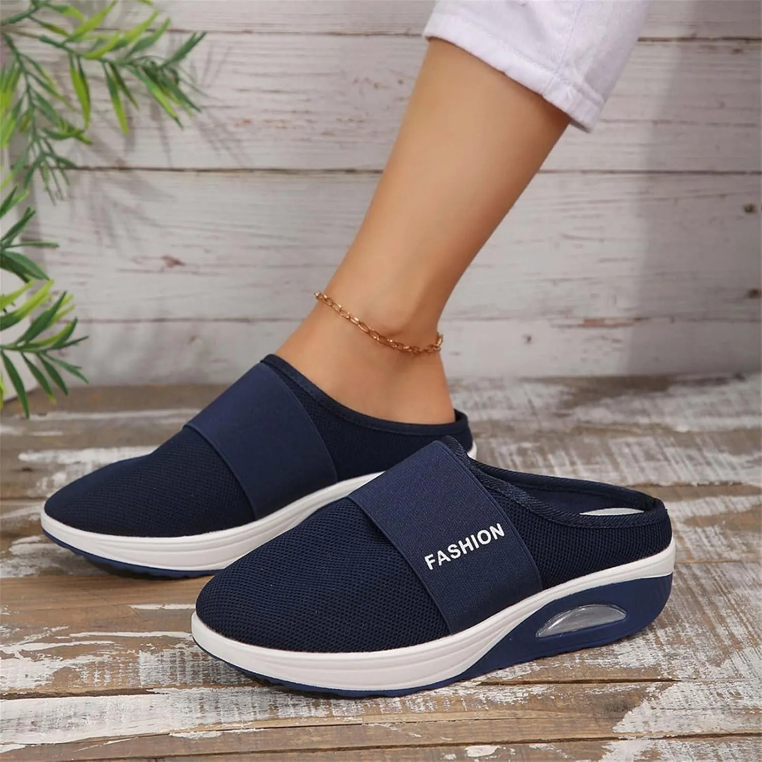 Sneakers for Women Breathable Mesh Walking Shoes Mules Lightweight Slip On Backless Comfort Wedge Platform Loafers