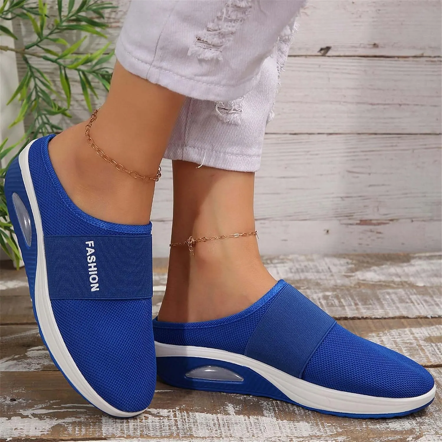 Sneakers for Women Breathable Mesh Walking Shoes Mules Lightweight Slip On Backless Comfort Wedge Platform Loafers