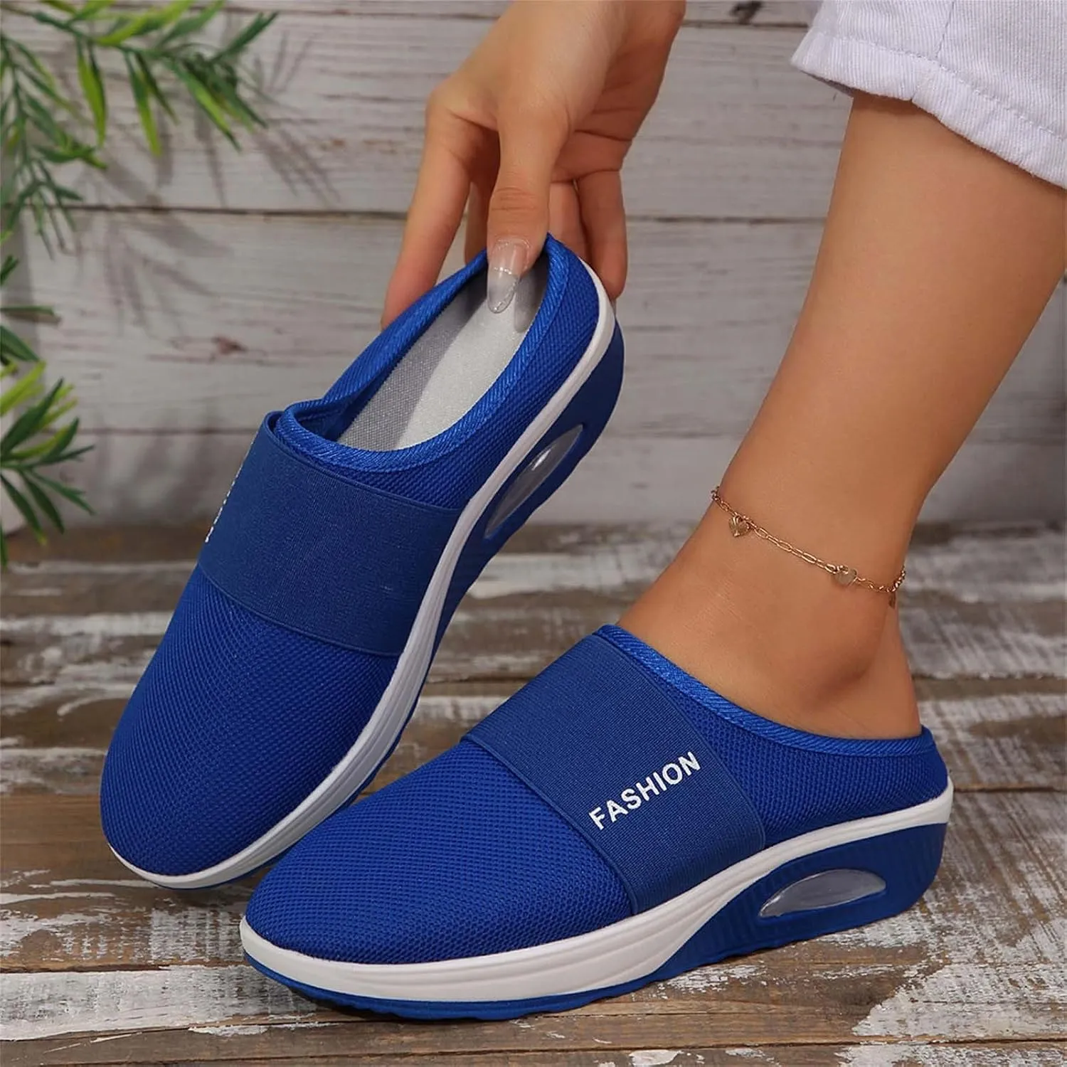 Sneakers for Women Breathable Mesh Walking Shoes Mules Lightweight Slip On Backless Comfort Wedge Platform Loafers
