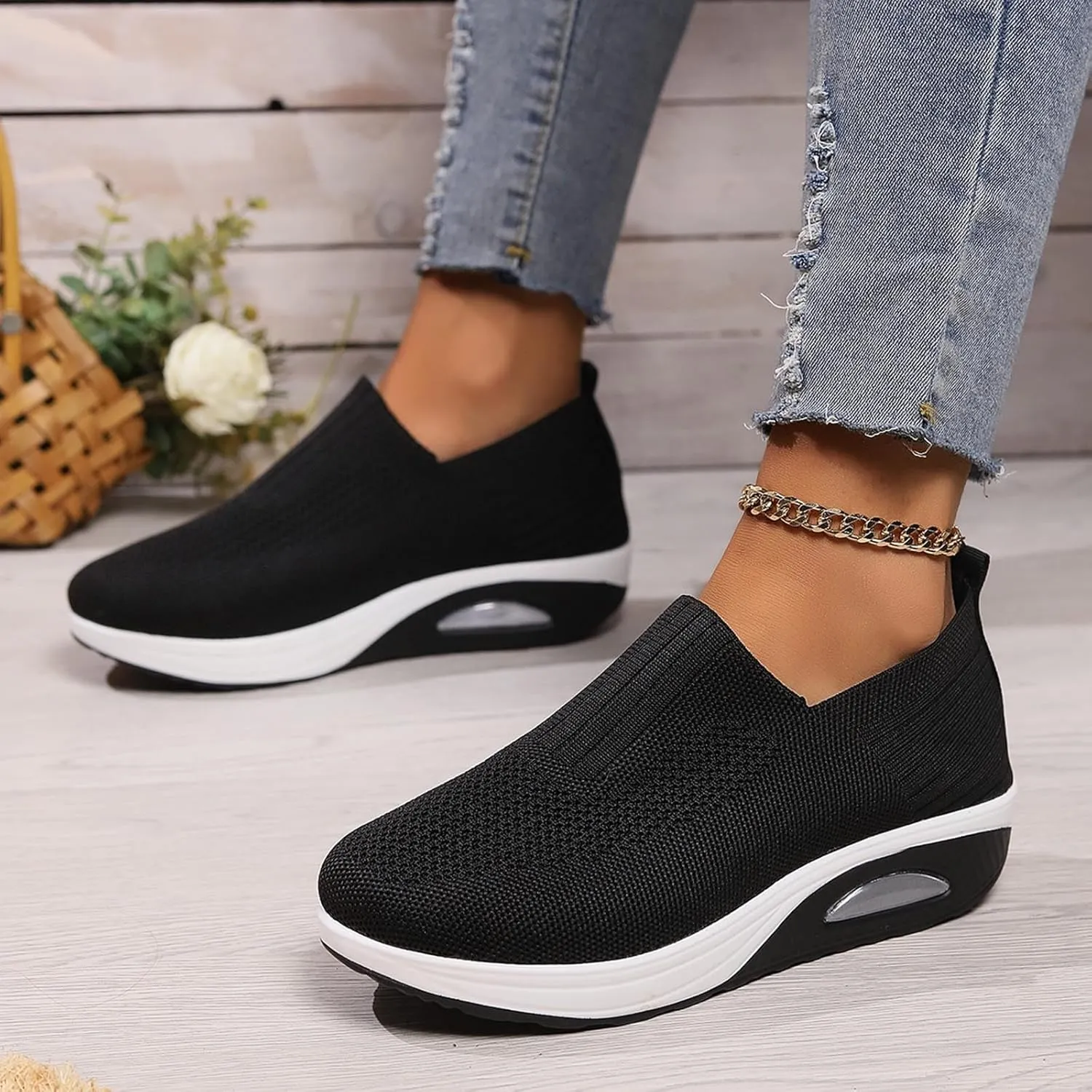 Sneakers for Women Mesh Slip On Running No Lace Walking Shoes Non Slip Lightweight Gym Workout Breathable Fashion Sneakers