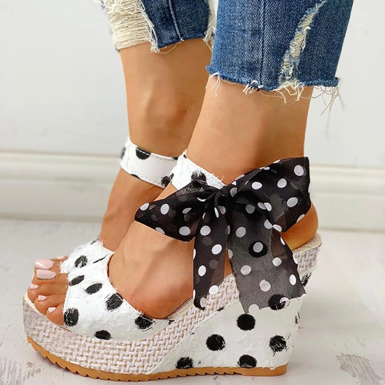 SuanlaTDS Espadrille Wedge Sandals for Women Dressy Platform Peep Toe Chunky High Heels Summer Beach Wedding Sandals Ladies Comfortable Open-toe Espadrilles Wedges Heeled Sandals