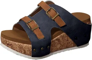 SuanlaTDS Platform Sandals for Women Wedge 2025 Dressy Summer Slip-on Slides Open Toe Comfortable Vintage Wedge Slippers Mules Elegant High Heels Slide Sandal for Party Wedding Vacation
