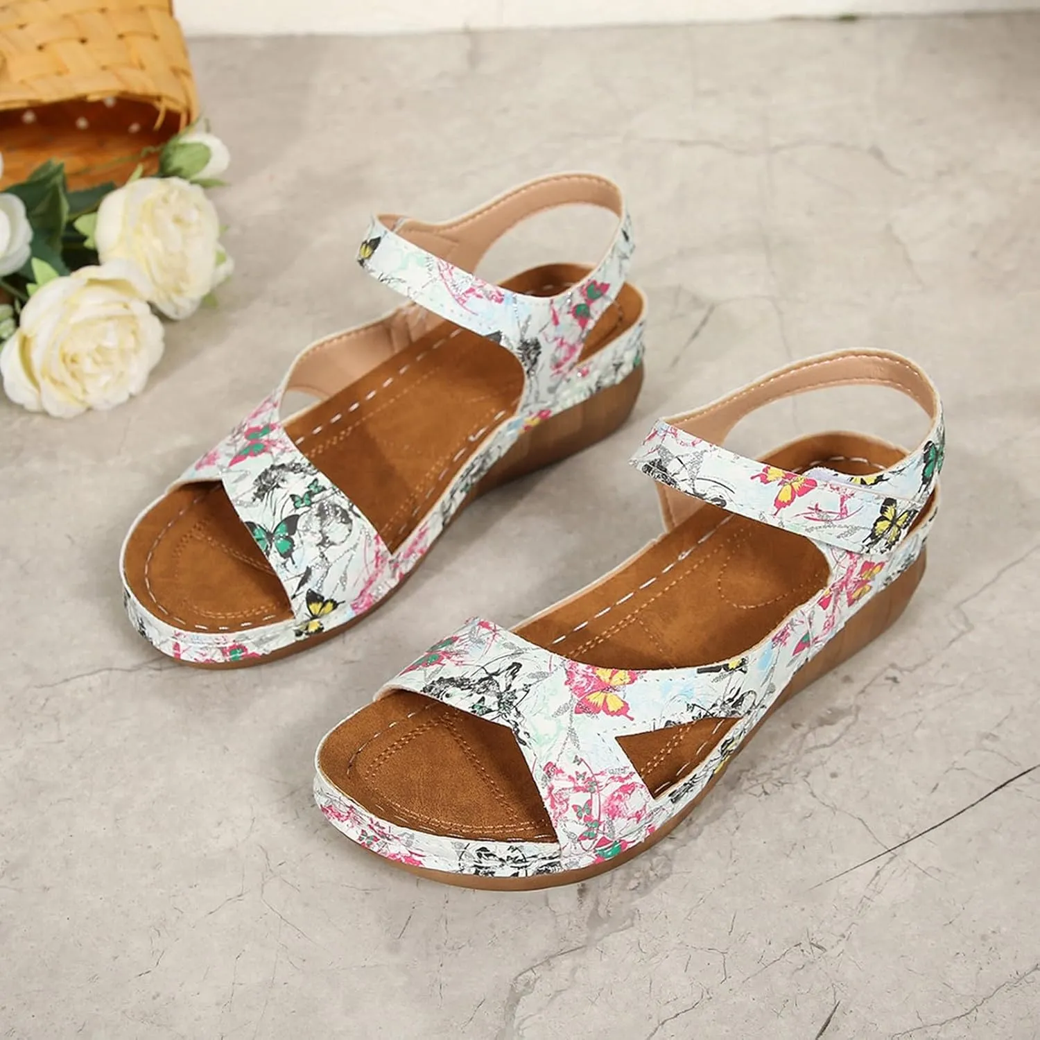 SuanlaTDS Wedge Orthopedic Sandals for Women 2025 Dressy Summer Platform Open Toe Adjustable Ankle Strap Comfortable Walking Outdoor Shoes Casual Elegant Low Wedges Heels Sandal Party