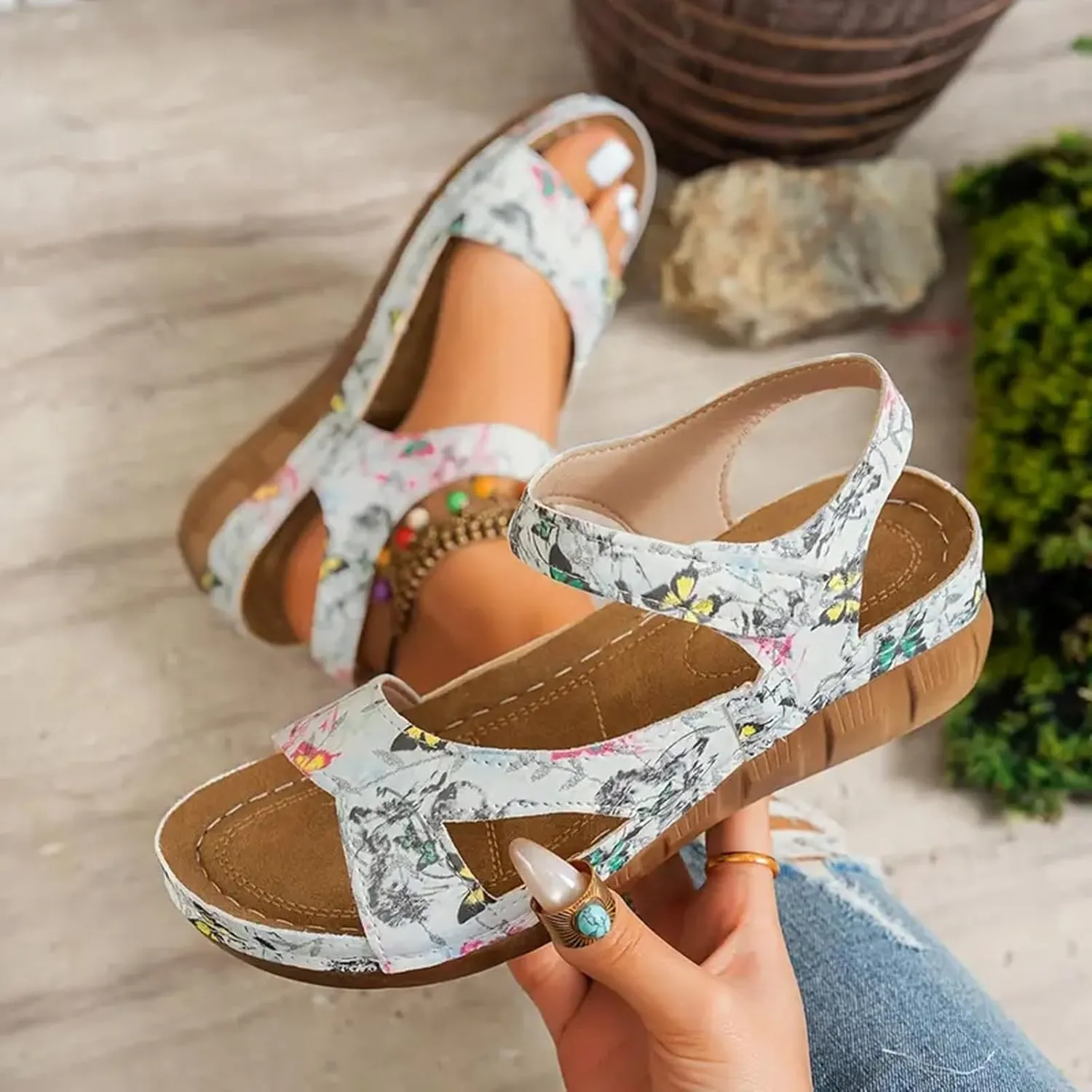 SuanlaTDS Wedge Orthopedic Sandals for Women 2025 Dressy Summer Platform Open Toe Adjustable Ankle Strap Comfortable Walking Outdoor Shoes Casual Elegant Low Wedges Heels Sandal Party