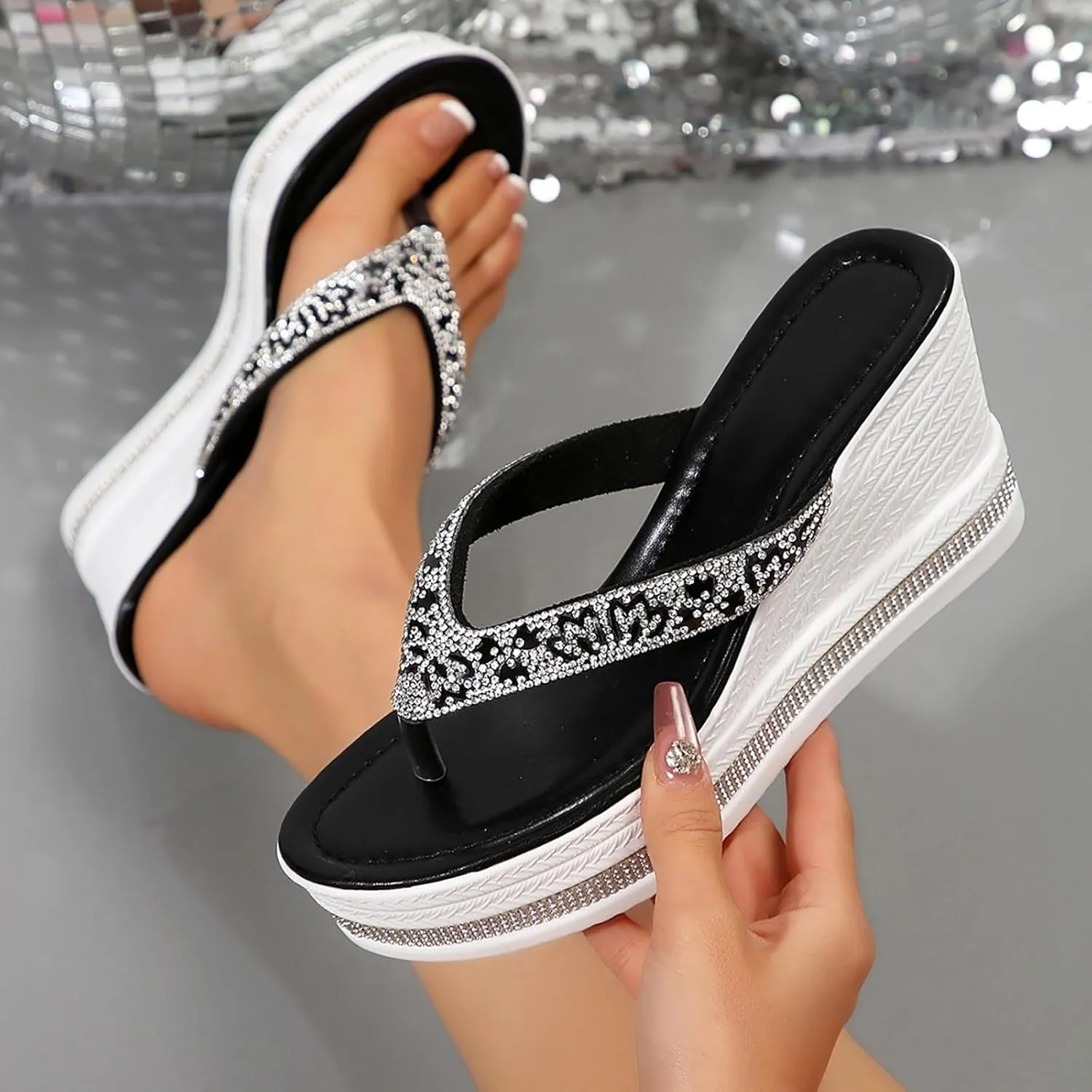 SuanlaTDS Wedge Platform Sandals for Women Dressy 2025 Summer Flip Flops Comfortable Open Toe Beach Walking Shoes Outdoor Boho High Heels Slip-on Slides Slippers Daily Wear Wedges Sandal