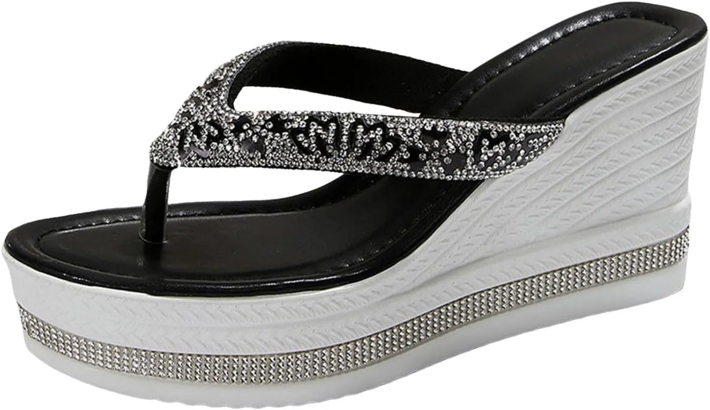 SuanlaTDS Wedge Platform Sandals for Women Dressy 2025 Summer Flip Flops Comfortable Open Toe Beach Walking Shoes Outdoor Boho High Heels Slip-on Slides Slippers Daily Wear Wedges Sandal