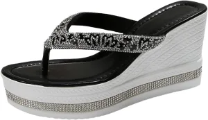 SuanlaTDS Wedge Platform Sandals for Women Dressy 2025 Summer Flip Flops Comfortable Open Toe Beach Walking Shoes Outdoor Boho High Heels Slip-on Slides Slippers Daily Wear Wedges Sandal