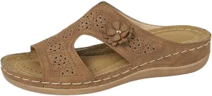 SuanlaTDS Womens Wedge Sandals Dressy 2025 Orthotic Cushion Arch Support Comfortable Summer Casual Beach Shoes Daily Wear Slip-on Platform Slip-on Slides Low Heel Outdoor Slide Sandal