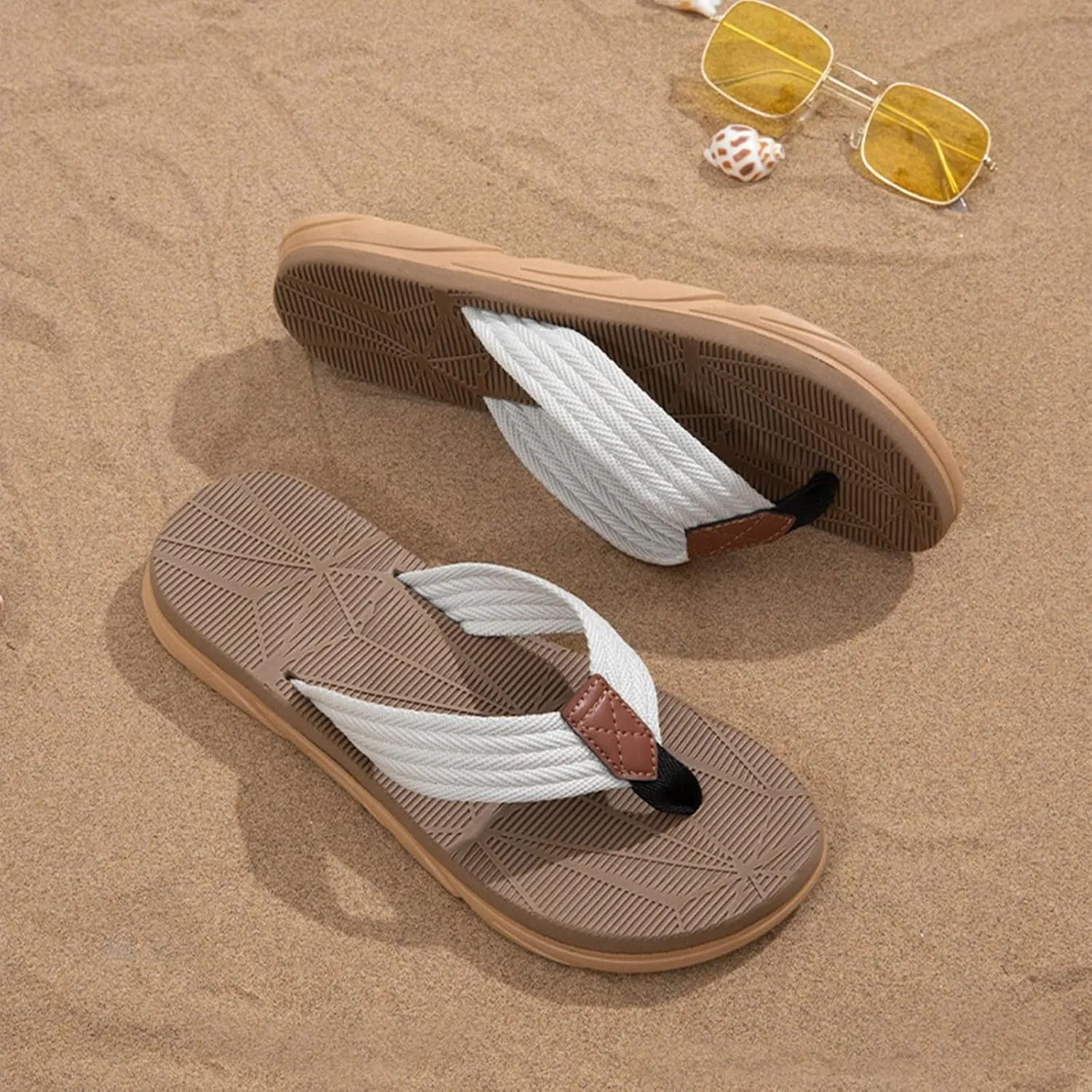 Summer Beach Flip Flops for Mens Comfort Thong Slippers Open-Toe Shoes Outdoor Water Resistant Lightweight Sandals