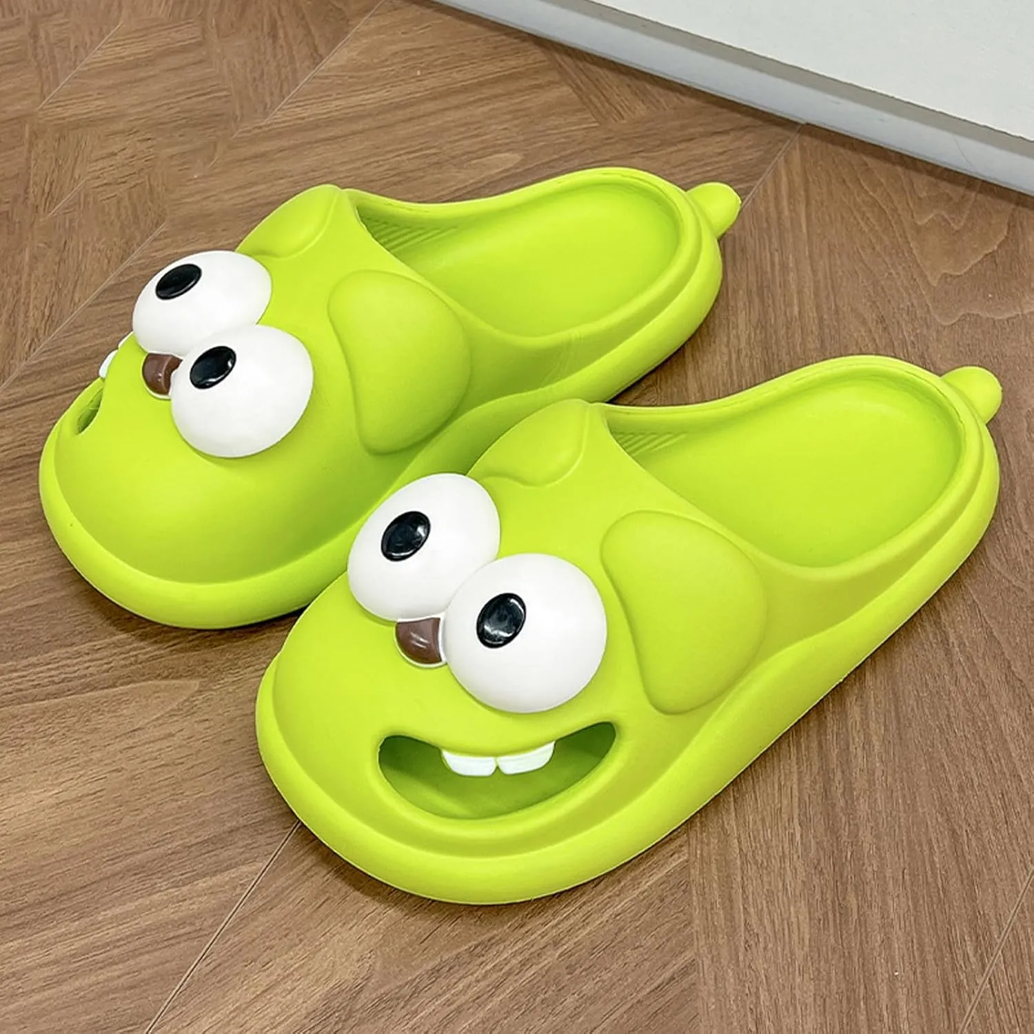 Summer Big Eye Dog Slippers, Unisex Cute Cartoon Comfy Slippers, Indoor Bathroom Comfy Flat Slide Shoes, Non-Slip Lightweight Shower Beach Pool Outdoor Slides