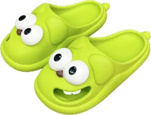 Summer Big Eye Dog Slippers, Unisex Cute Cartoon Comfy Slippers, Indoor Bathroom Comfy Flat Slide Shoes, Non-Slip Lightweight Shower Beach Pool Outdoor Slides