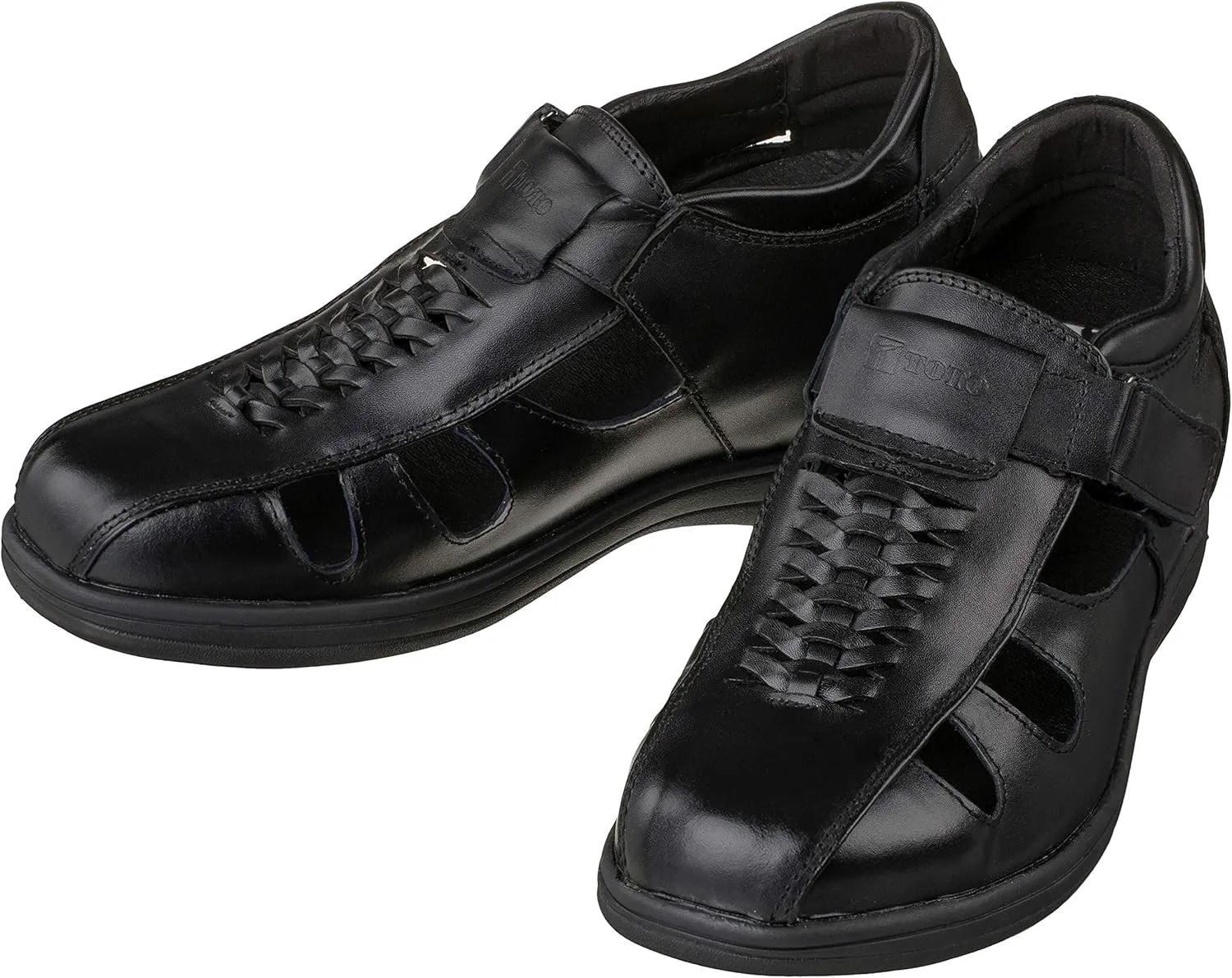 TOTO Men's Invisible Height Increasing Elevator Shoes - Black Leather Slip-on Super Lightweight Open-toe Sandals - 3.2 Inches Taller - G1307 - Size 11 D(M) US