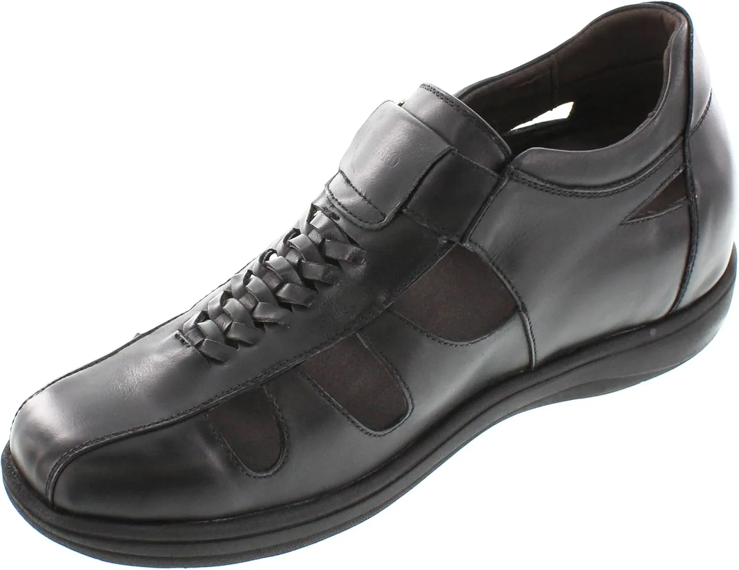 TOTO Men's Invisible Height Increasing Elevator Shoes - Black Leather Slip-on Super Lightweight Open-toe Sandals - 3.2 Inches Taller - G1307 - Size 11 D(M) US