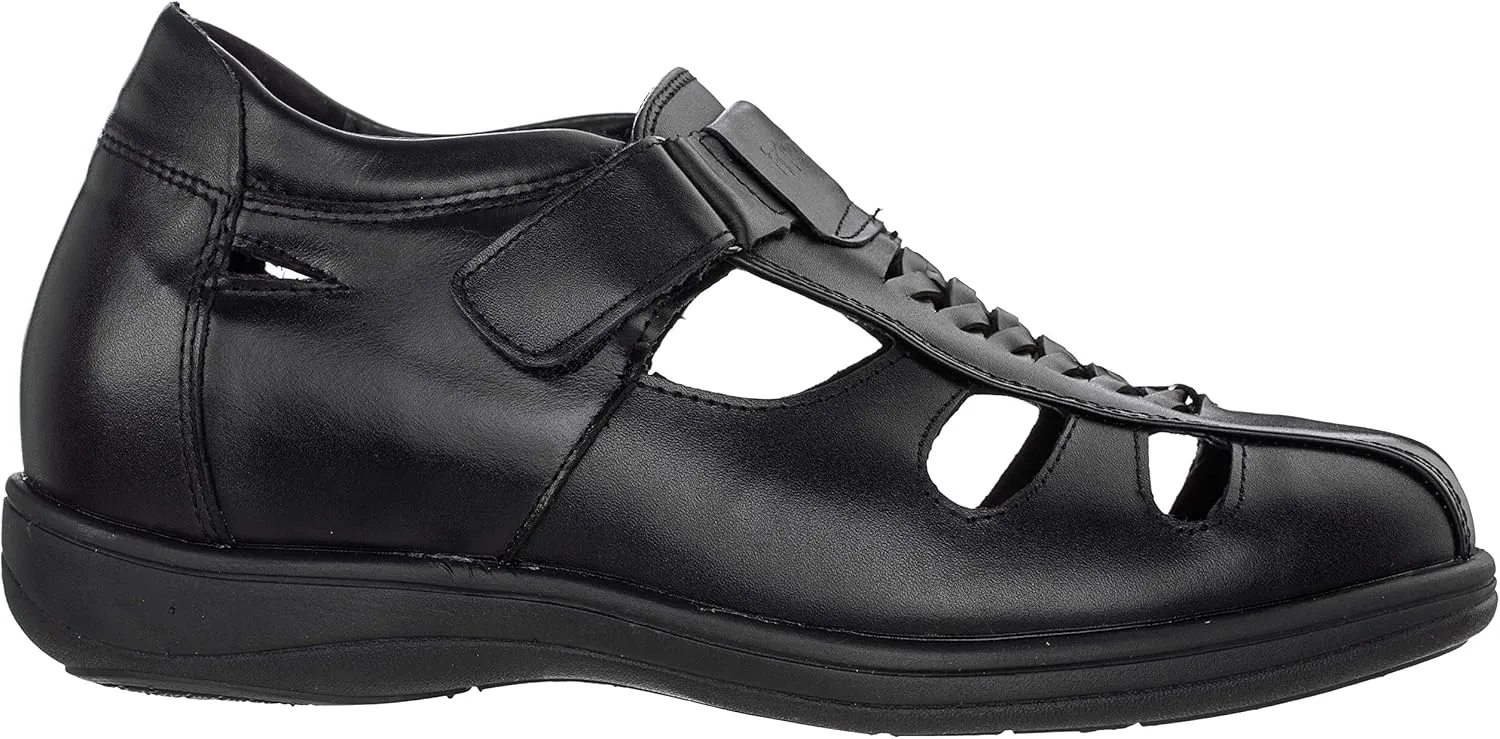 TOTO Men's Invisible Height Increasing Elevator Shoes - Black Leather Slip-on Super Lightweight Open-toe Sandals - 3.2 Inches Taller - G1307 - Size 11 D(M) US