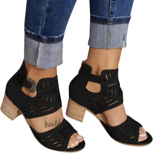 Walking Sandals Women, Womens Sandals Sexy Hollow Floral Lace Chunky High Heels Peep Toe Platform Boots
