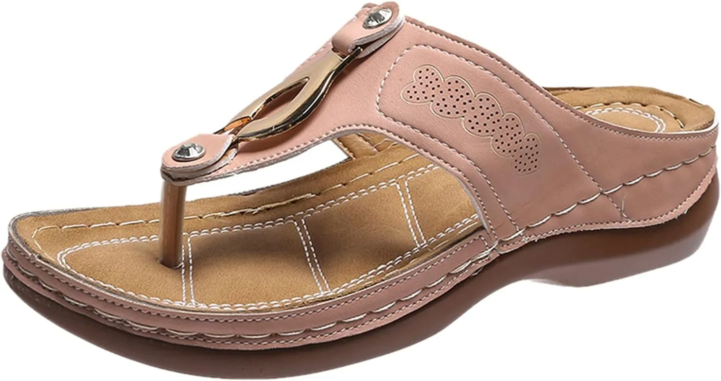 Walking Sandals Women, Women's T-Strap Sandals Vintage Boho Flat Sandals Dress Shoes Outdoor Beach Flip Flops