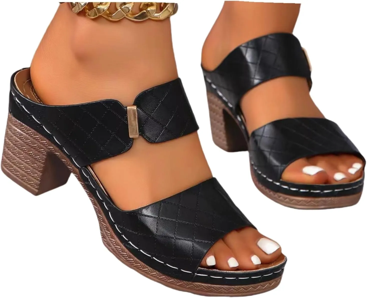 Wedge Sandals For Women 2025 Comfortable Low-Chunk Low Heel Pump Sandals Open Toe Ankle Strap Dress Wedding Shoes