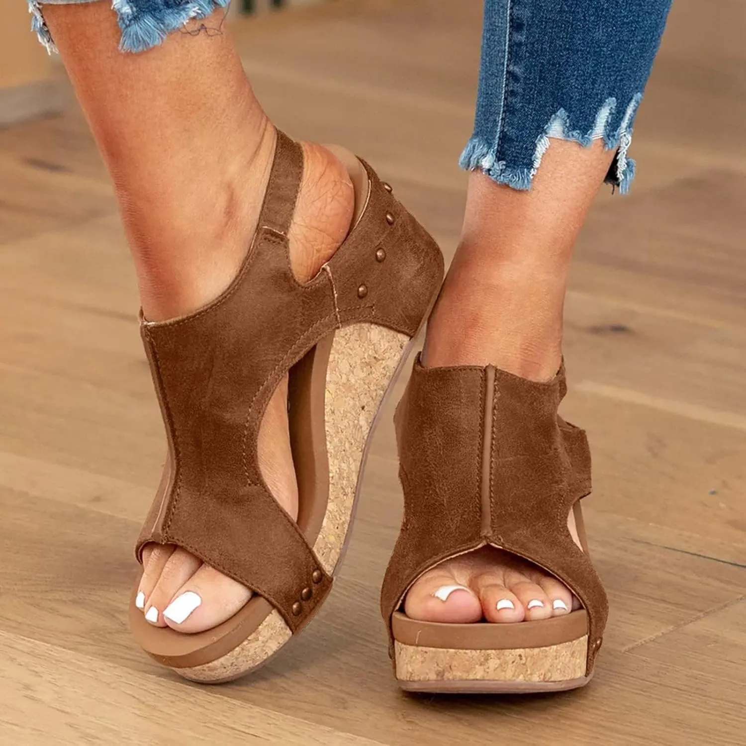 Wedge Sandals for Women Dressy Summer Orthopedic Sandals for Women Bohemia Buckle Ankle Strap Wedge Sandals 2025 Open Toe Flip-Flops Summer Casual Low Wedges Walking Strappy Slip on Sandals