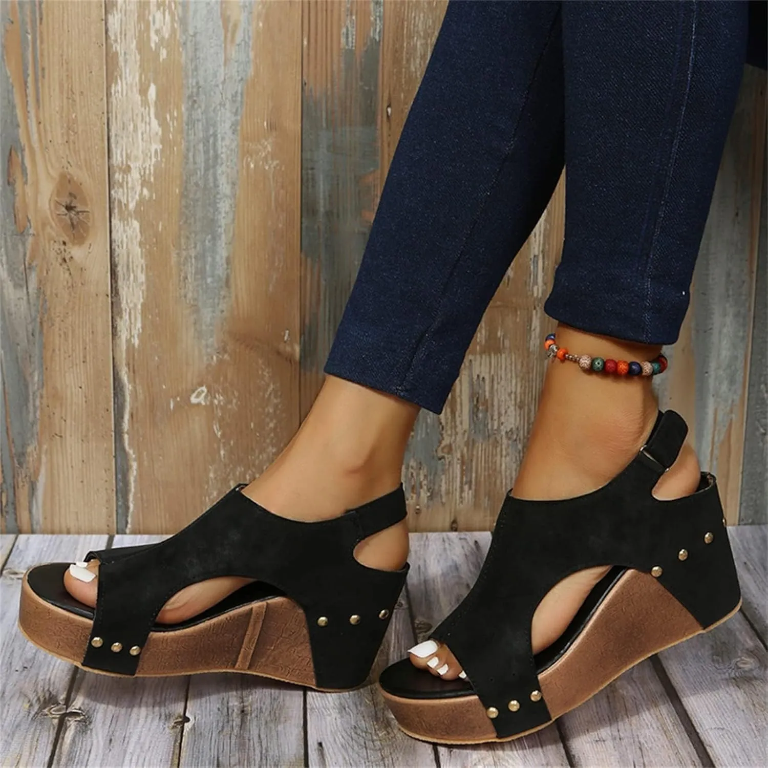 Wedge Sandals for Women Dressy Summer Orthopedic Sandals for Women Bohemia Buckle Ankle Strap Wedge Sandals 2025 Open Toe Flip-Flops Summer Casual Low Wedges Walking Strappy Slip on Sandals