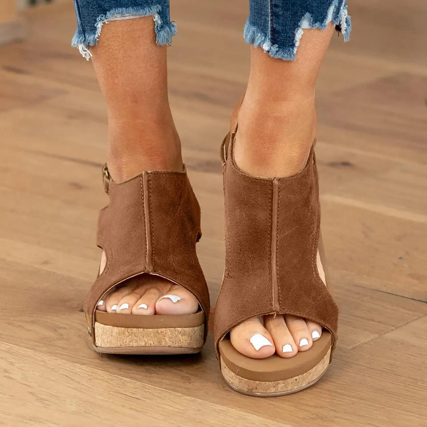 Wedge Sandals for Women Dressy Summer Orthopedic Sandals for Women Bohemia Buckle Ankle Strap Wedge Sandals 2025 Open Toe Flip-Flops Summer Casual Low Wedges Walking Strappy Slip on Sandals