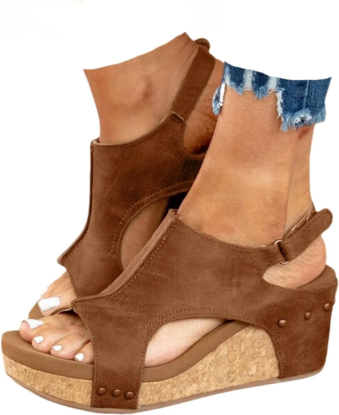 Wedge Sandals for Women Dressy Summer Orthopedic Sandals for Women Bohemia Buckle Ankle Strap Wedge Sandals 2025 Open Toe Flip-Flops Summer Casual Low Wedges Walking Strappy Slip on Sandals