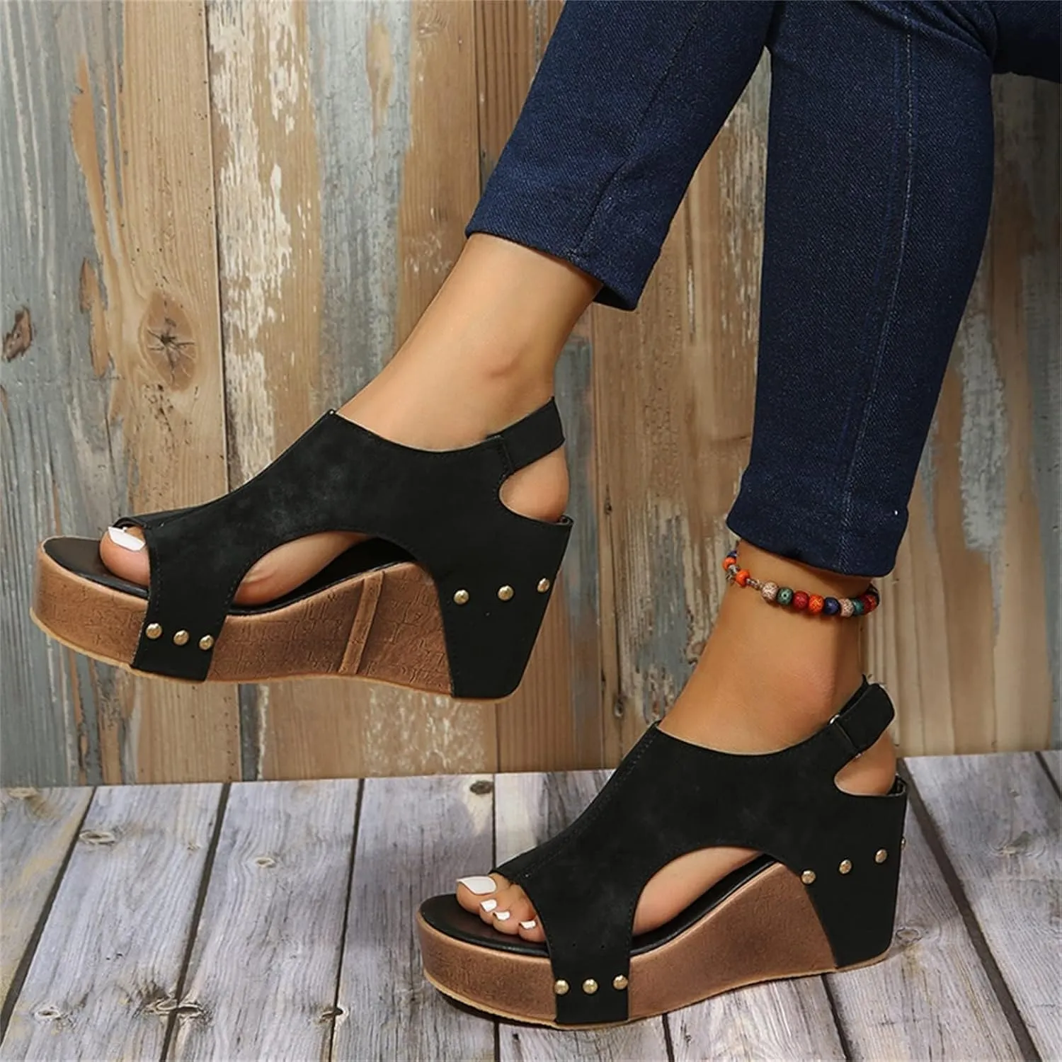 Wedge Sandals for Women Dressy Summer Orthopedic Sandals for Women Bohemia Buckle Ankle Strap Wedge Sandals 2025 Open Toe Flip-Flops Summer Casual Low Wedges Walking Strappy Slip on Sandals
