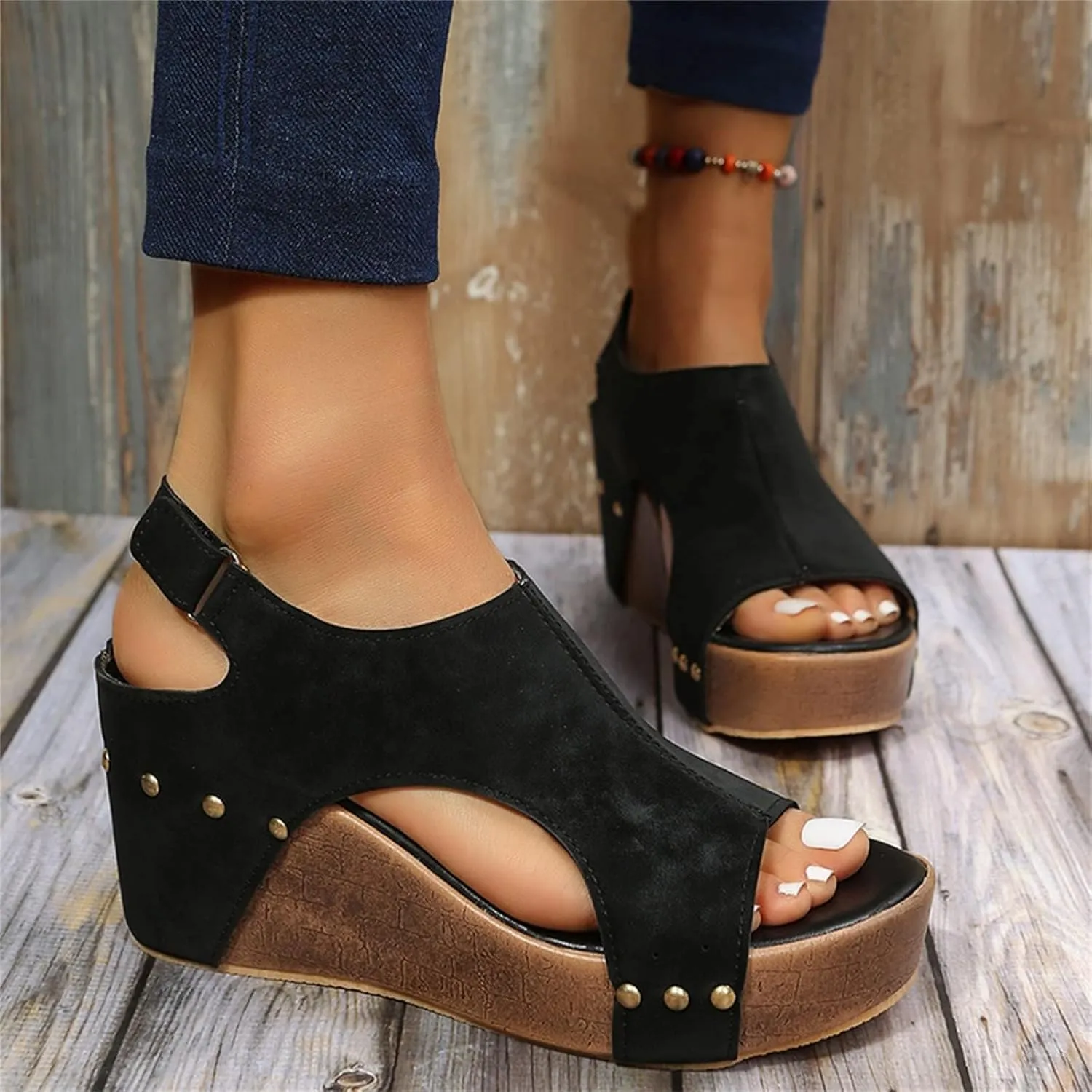 Wedge Sandals for Women Dressy Summer Orthopedic Sandals for Women Bohemia Buckle Ankle Strap Wedge Sandals 2025 Open Toe Flip-Flops Summer Casual Low Wedges Walking Strappy Slip on Sandals