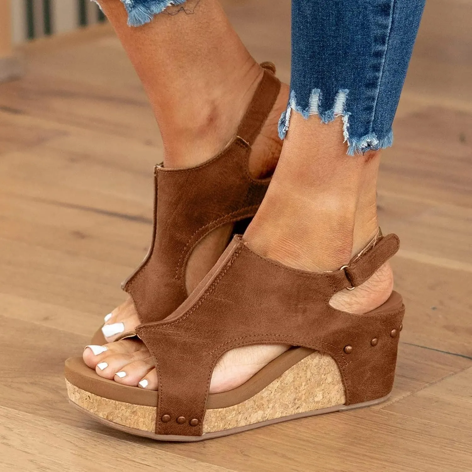 Wedge Sandals for Women Dressy Summer Orthopedic Sandals for Women Bohemia Buckle Ankle Strap Wedge Sandals 2025 Open Toe Flip-Flops Summer Casual Low Wedges Walking Strappy Slip on Sandals