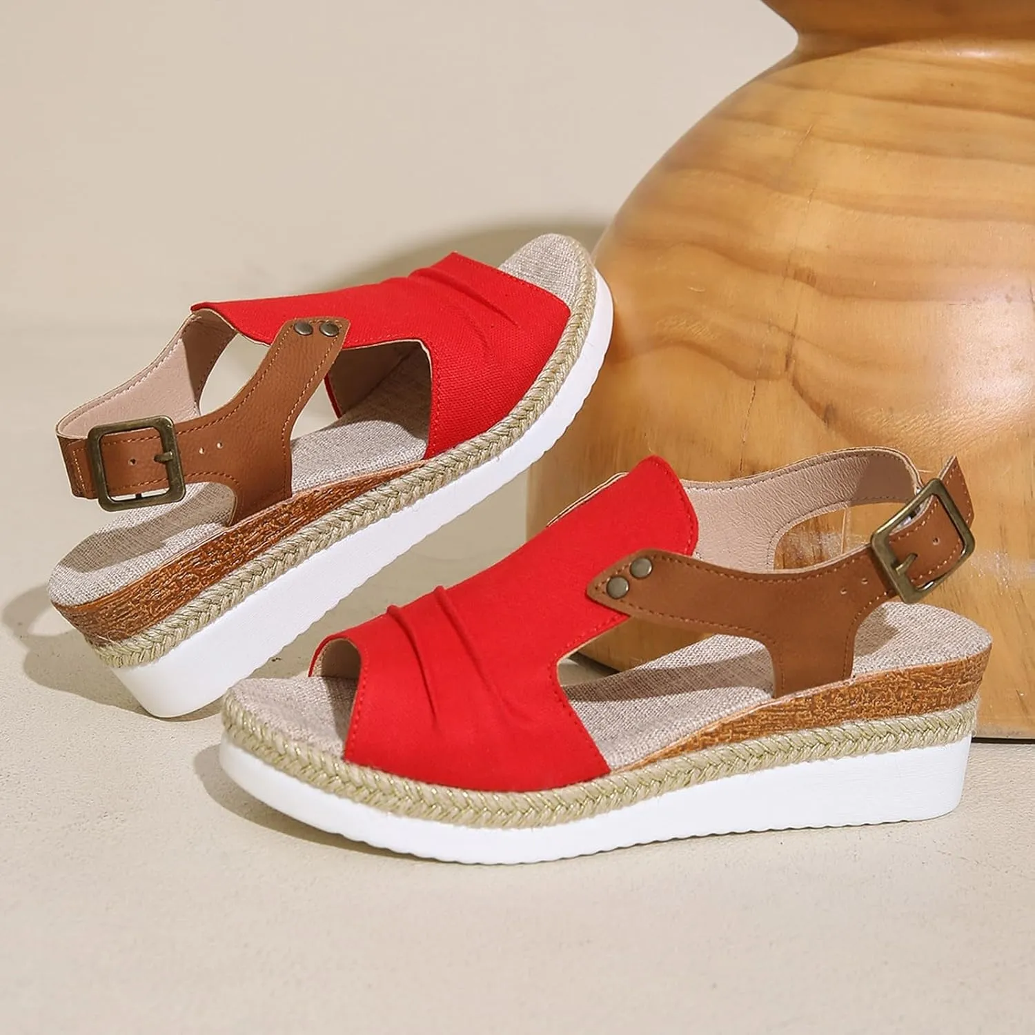 Wedges for Women Women's Ankle Strap Low Wedge Sandals Silver Wedges Summer Outdoor Camping Walking Beach Sandals