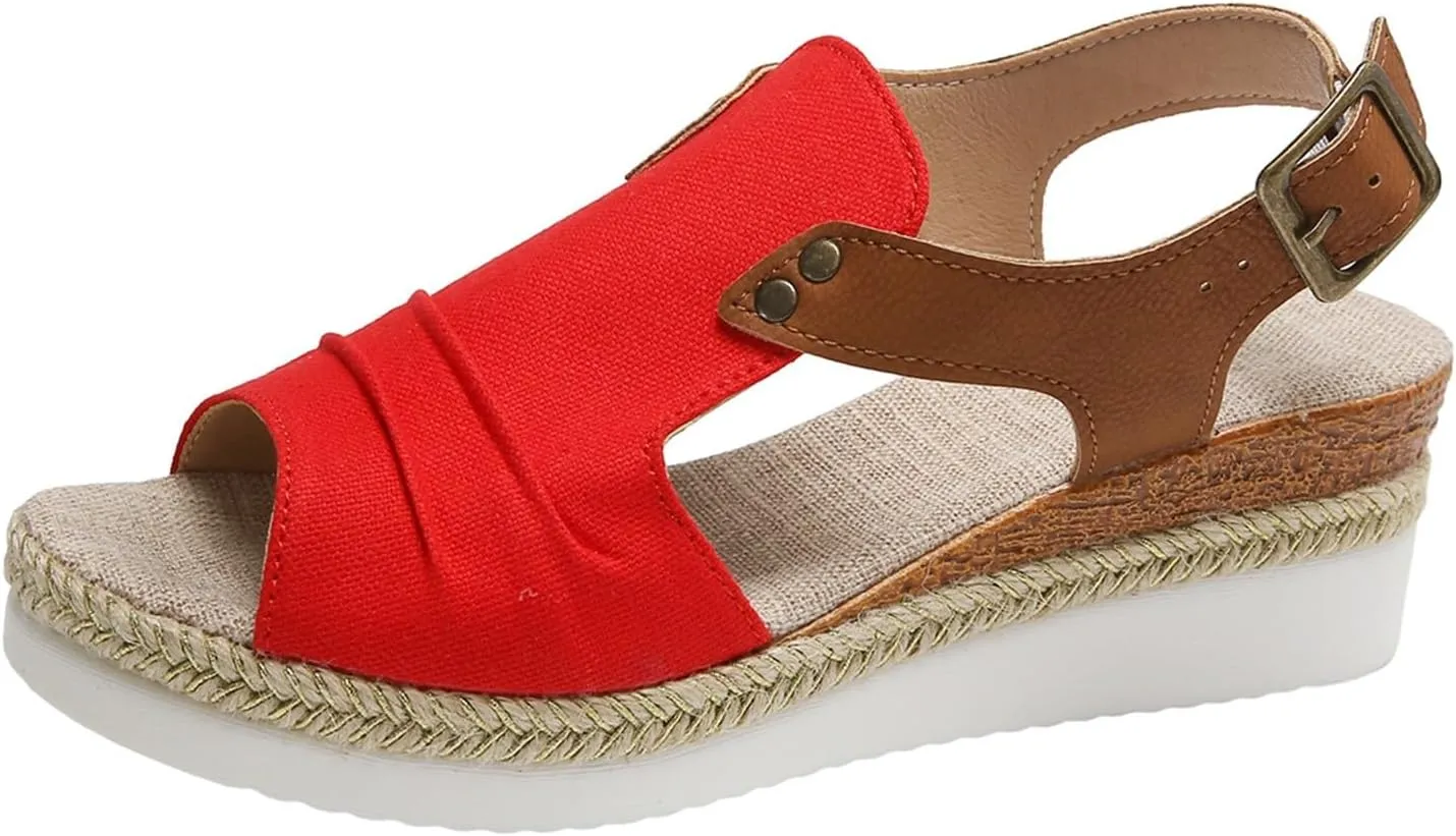 Wedges for Women Women's Ankle Strap Low Wedge Sandals Silver Wedges Summer Outdoor Camping Walking Beach Sandals