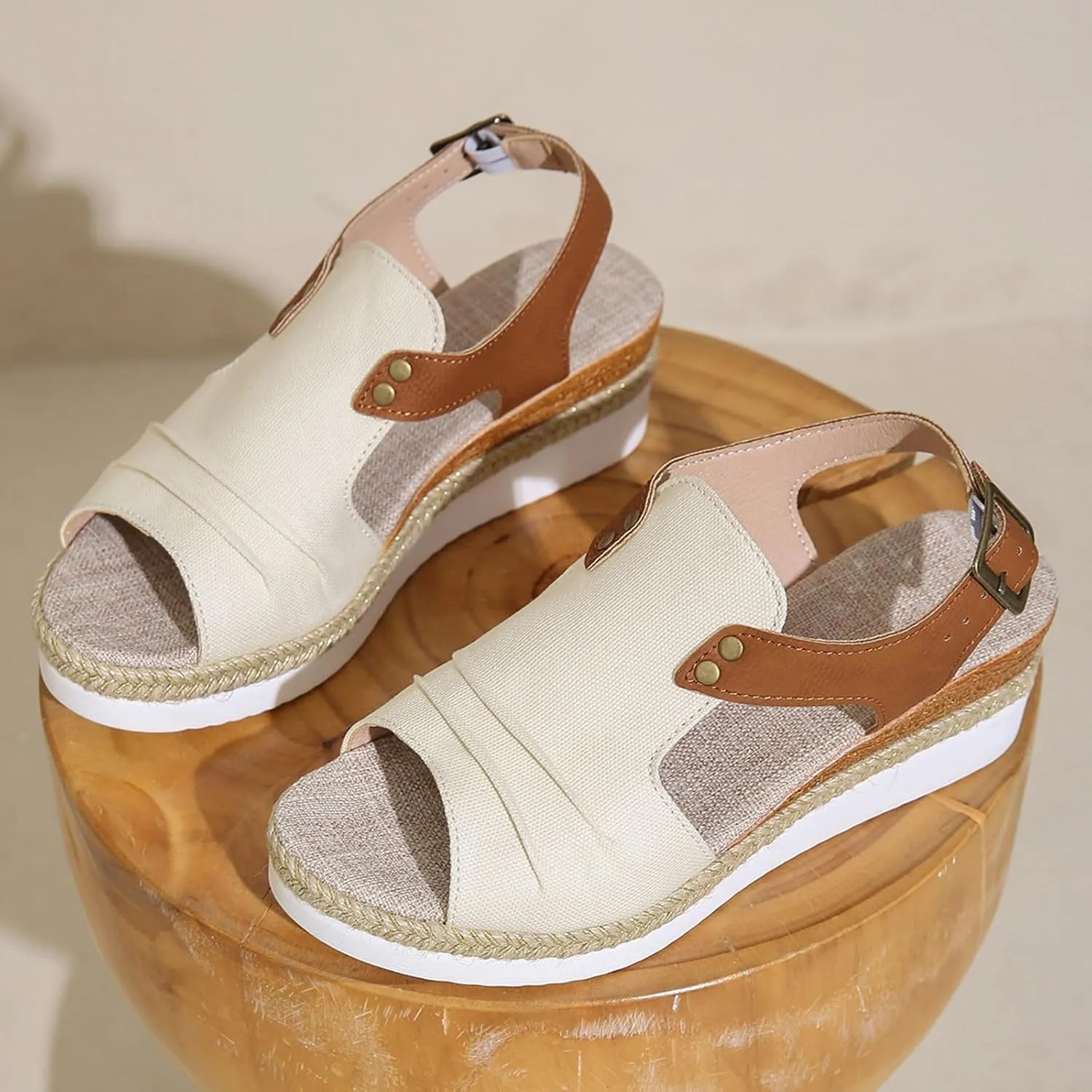 Wedges for Women Women's Ankle Strap Low Wedge Sandals Silver Wedges Summer Outdoor Camping Walking Beach Sandals