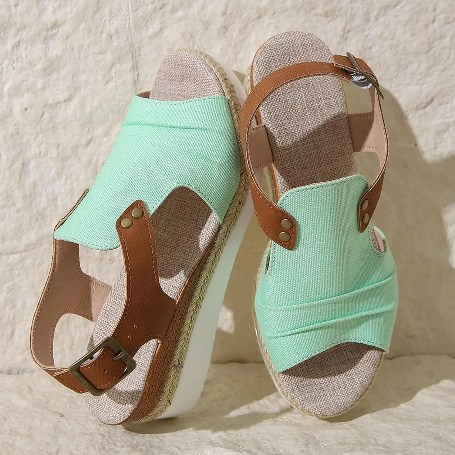 Wedges for Women Women's Ankle Strap Low Wedge Sandals Silver Wedges Summer Outdoor Camping Walking Beach Sandals