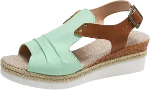 Wedges for Women Women's Ankle Strap Low Wedge Sandals Silver Wedges Summer Outdoor Camping Walking Beach Sandals