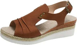 Wedges for Women Women's Ankle Strap Low Wedge Sandals Silver Wedges Summer Outdoor Camping Walking Beach Sandals