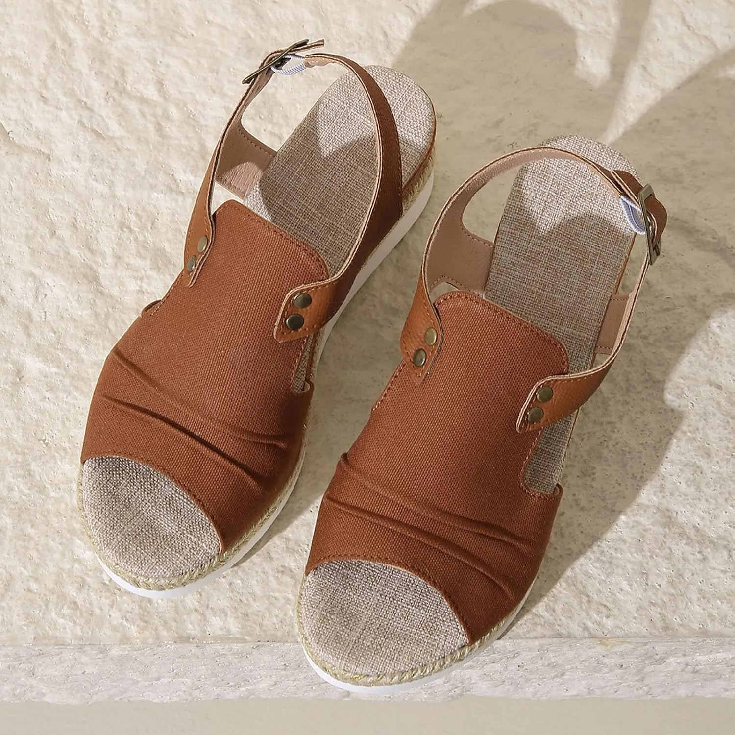 Wedges for Women Women's Ankle Strap Low Wedge Sandals Silver Wedges Summer Outdoor Camping Walking Beach Sandals